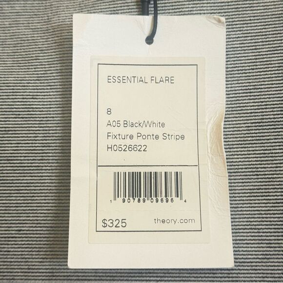 Theory New Size 8 Black White Stripe Cap Sleeve Ponte Essential Flare Mini Dress - Picture 7 of 8
